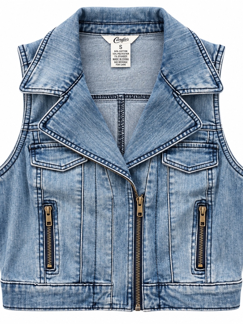 Vintage Candies Women's Denim Moto Vest in Blue Size Small